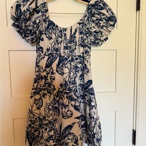 Abercrombie blue floral puff sleeve mini dress XS